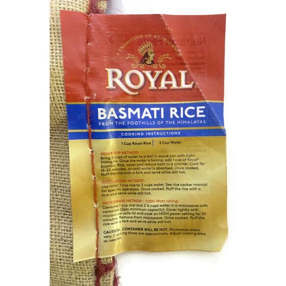 Royal Basmati Rice Empty Burlap Bag With Zip Top 14.5"  x 17.5" - Picture 4 of 6